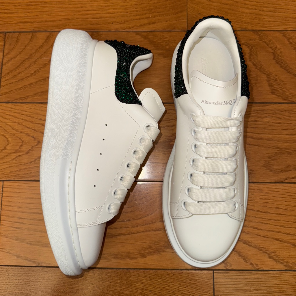 Nwt Alexander Mcqueen Authentic White Sneakers With Green Crystals Size 37